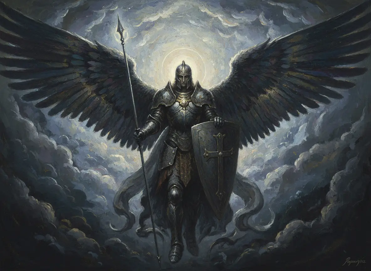 Archange puissant déployant ses ailes pour la protection spirituelle