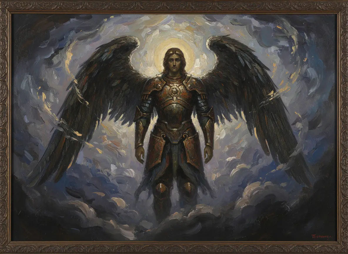 Illustration d'un Archange puissant déployant ses ailes pour la protection divine.