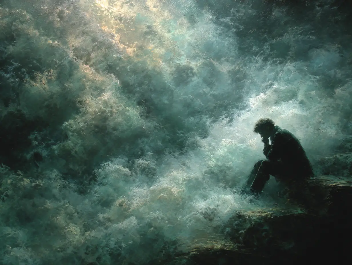 Personne épuisée par les symptômes d'un envoûtement, tête dans les mains