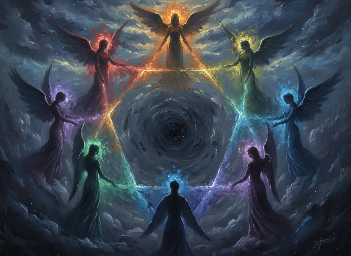 Représentation artistique d'un ange aux ailes déployées, symbole de la protection angélique.